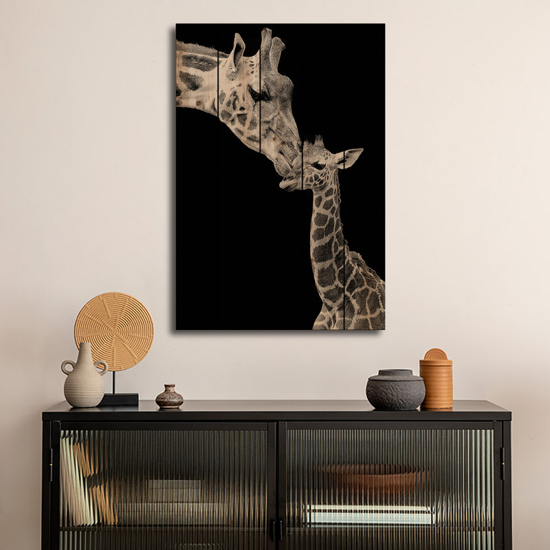 Reproduction d'art mural en bois - Premier amour - girafe par Incado