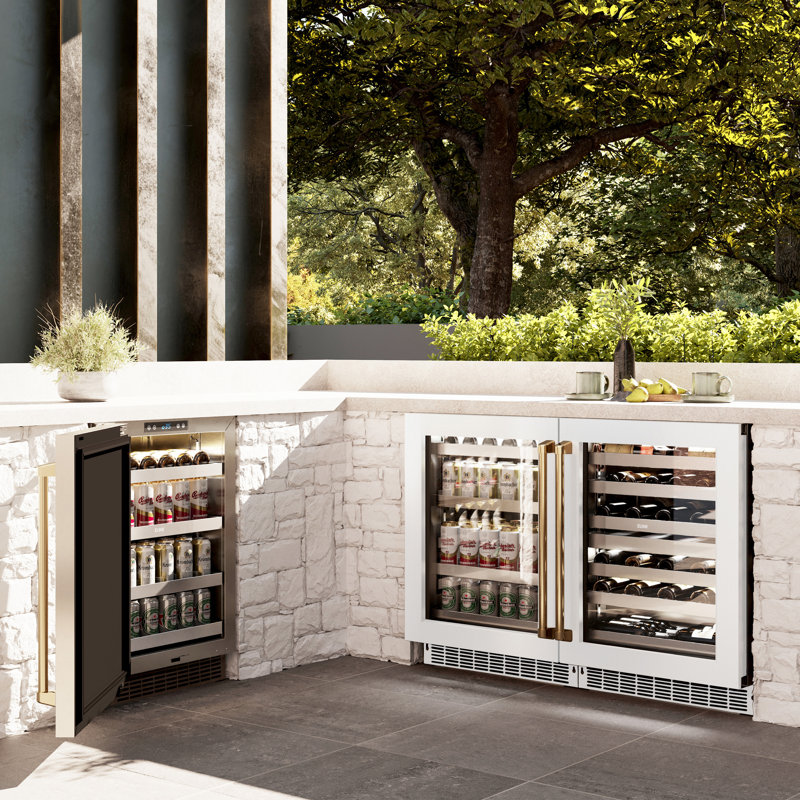 ZLINE Edition 24" Touchstone Fridge w/ DuraSnow Glass Door & Gold Handle, White Matte/Polished Gold