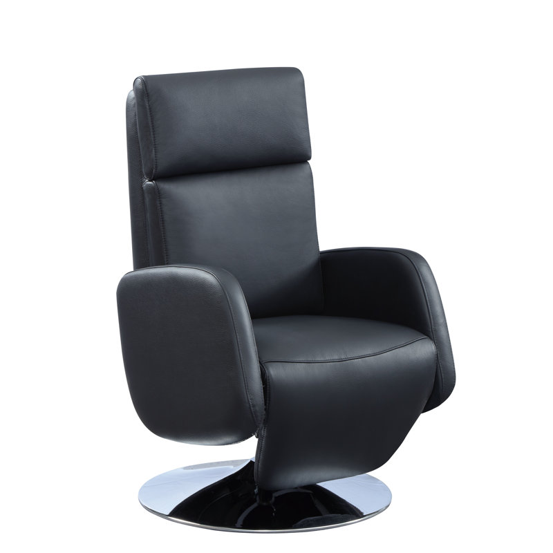 Sidonie Leather Swivel Power Recliner, Black Genuine Leather