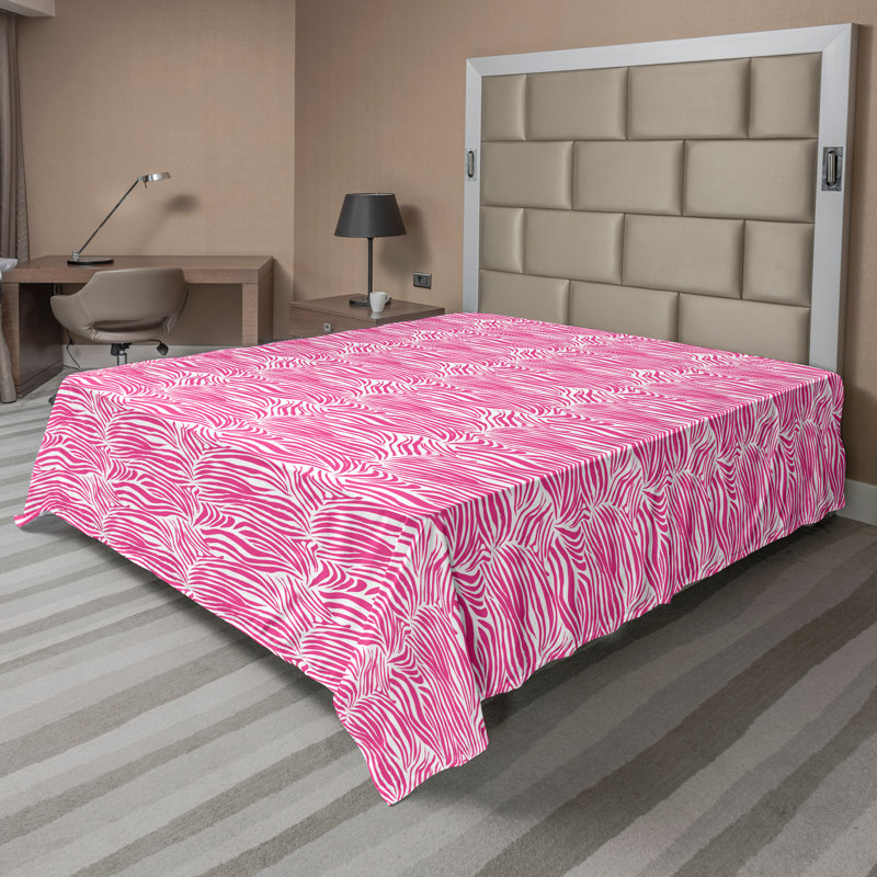 Ambesonne Nature Top Flat Sheet Glisten Fish Sunlight King Blue Purple White, Drap plat grand, Rose / imprimé animal noir