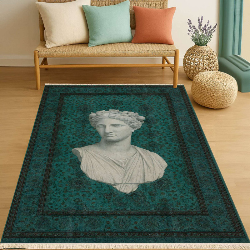 Teal Goddess Bust Accent Rug