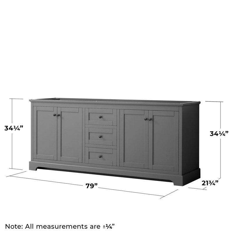 Base de meuble-lavabo double 79 po Avery seulement, Gris foncé, Noir mat