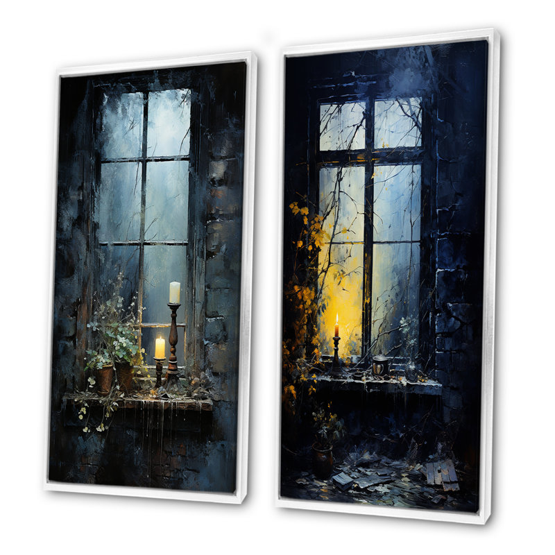 «Nightly Farmhouse Window Charm II», ensemble de 2 reproductions d'art sur toile, Cadre blanc, H 28 po x l 25 po