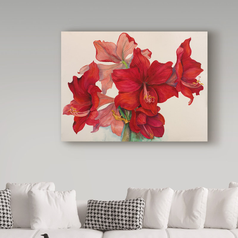 « fêtes amaryllis », reproduction de peinture à l’acrylique sur toile tendue, H 18 po x l 24 po x P 2 po