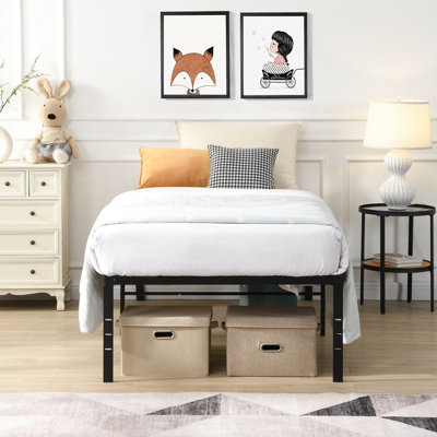 Black Twin Size Heavy Duty Metal Bed Frame With Easy - To Do Assembly, Noise Performance, High Strength Static Support, Even Mattress Support From Steel Slats, Storage Beneath Bed, And Connection