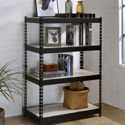 Rectangular Bookcase With 4 Adjustable Shelf Areas, Black Metal Frame Contemporary Patterns, Natural Aura, Kd Installation Routine, 32 In Depth Specification Measure, 17 Width 48 Height Measure Tier