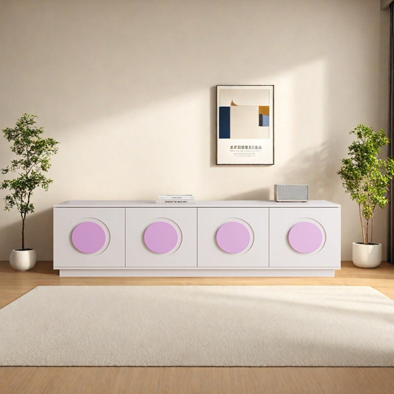 Meuble télé en bois avec armoires et tiroirs, Crème / mauve, H 15,75 po x L 70,86 po x l 15,75 po