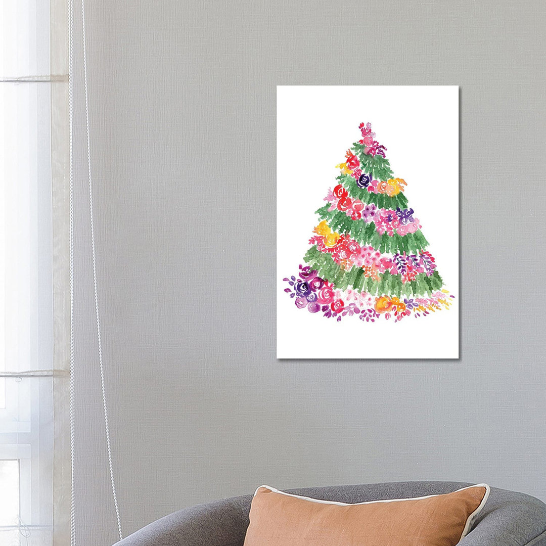 Floraler Weihnachtsbaum von Blursbyai - Galerie-verpackte Leinwand Giclée auf Leinwand