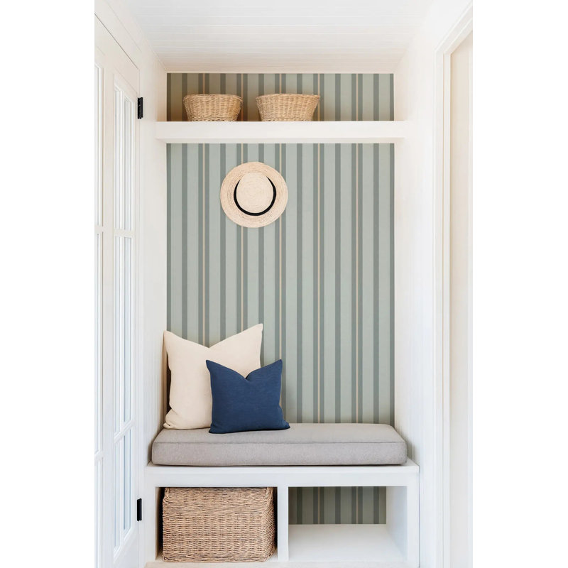 Miami Stripe Mini - Wallpaper, Ocean Breeze Blue, Peel & Stick, Self-Adhesive