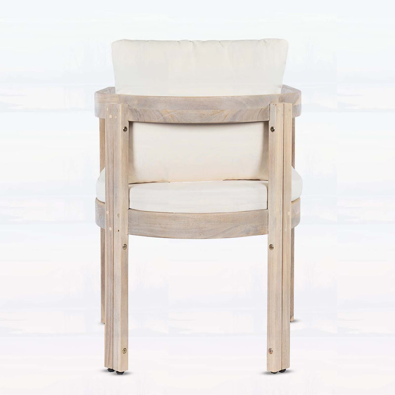 Ensemble de 2 chaises de salle à manger en bois d'acacia, fauteuils avec coussins crème, sièges confortables pour le balcon, la cour et le jardin