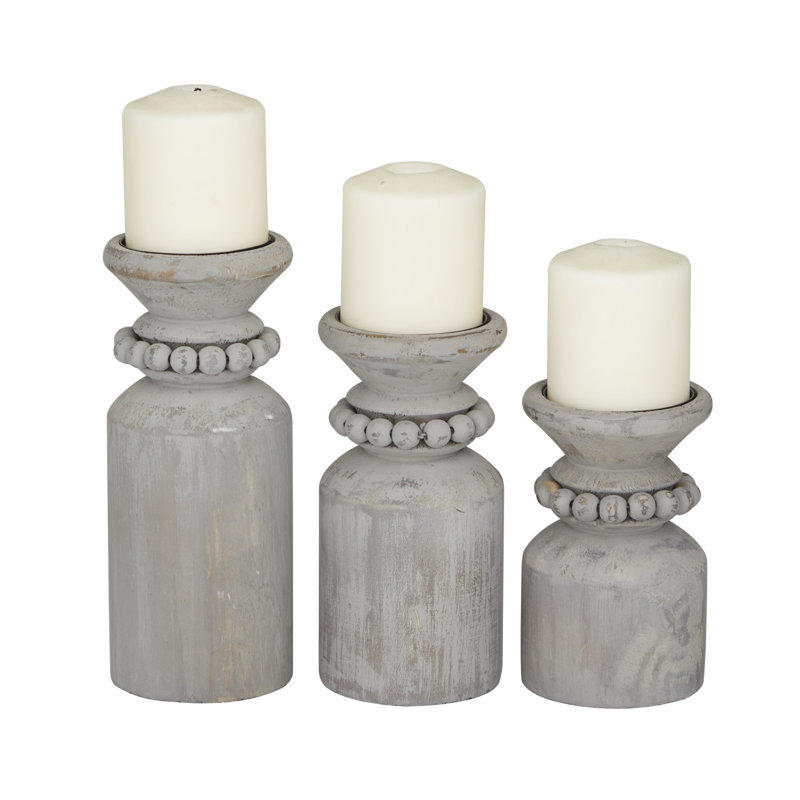 9.45'' H Wood Tabletop Candlestick, Gray