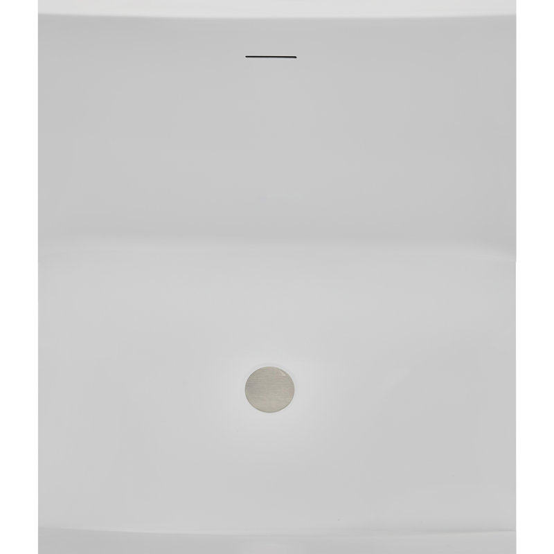 60" Streamline Soaking Glossy White Freestanding Tub and Tray With Internal Drain, Brushed Nickel