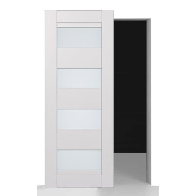 Della Panelled Manufactured Wood And Frosted Glass Solid Core Interior Sliding Hidden Barn Door Without Base Board With Installation Hardware Kit