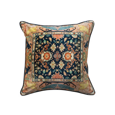 Cotton Velvet Printed Pillow With Vintage Carpet Pattern And Piping