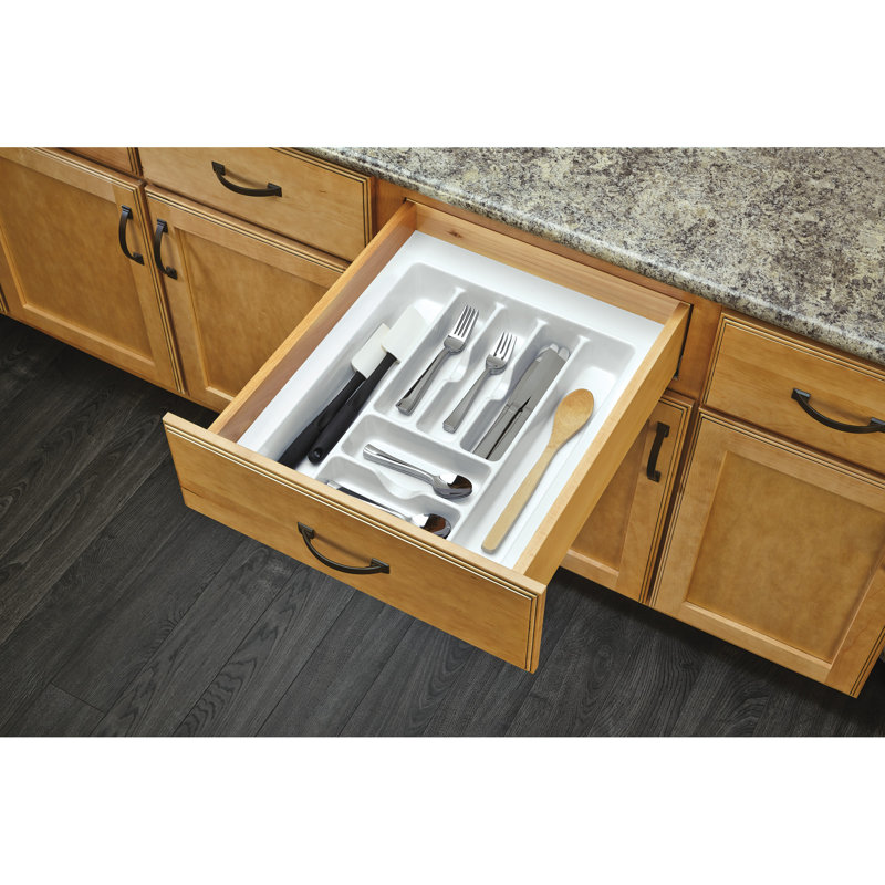 Organisateur de couverts en polymère à garniture de tiroir, Blanc, H 2,38 po x l 17,5 po x P 21,25 po