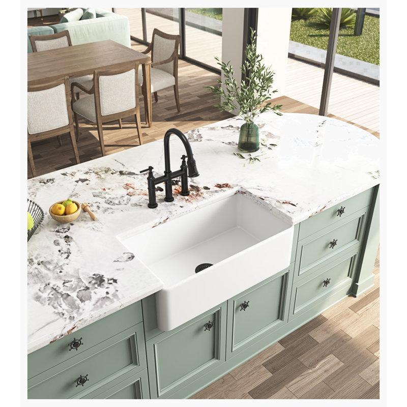Évier de cuisine à 2 bacs en céramique, Blanc, H 10 po x l 18 po x P 7 po
