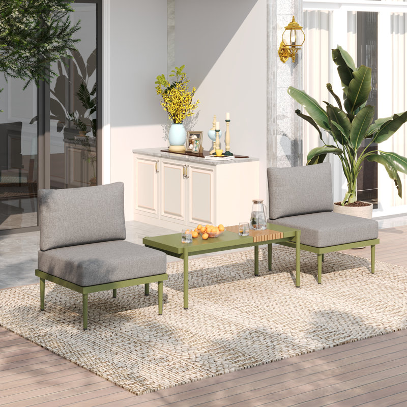Ensemble de meubles de patio 3 pièces, table basse d'extérieur, Vert