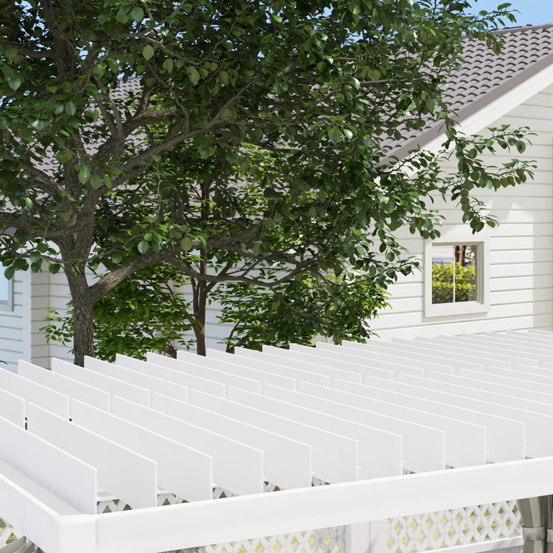 Aluminum Pergola with Canopy, White, 88.25" H x 154" W x 115" D