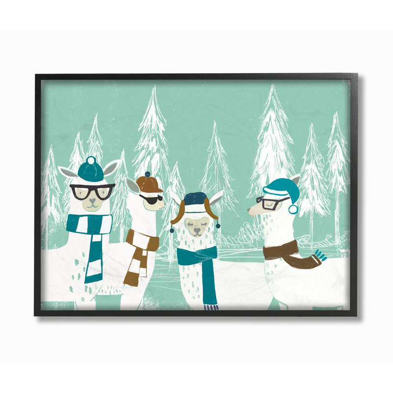 «Holiday Llamas in Hats Scarves and Glasses with Pine Trees», impression, H 11 po x l 14 po x P 1,5 po