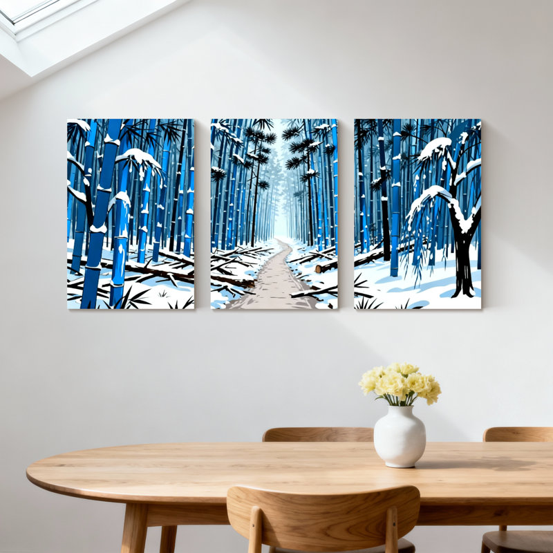 Ensemble de 3 impressions d'art sur toile, forêt d'hiver, H 18 po x l 36 po