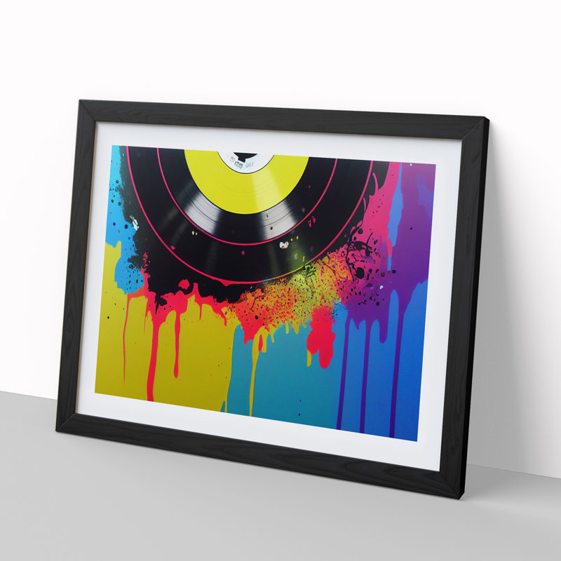 Vinyl Record Splash Abstract - Framed Print, Black, 46cm H x 64cm W x 2cm D