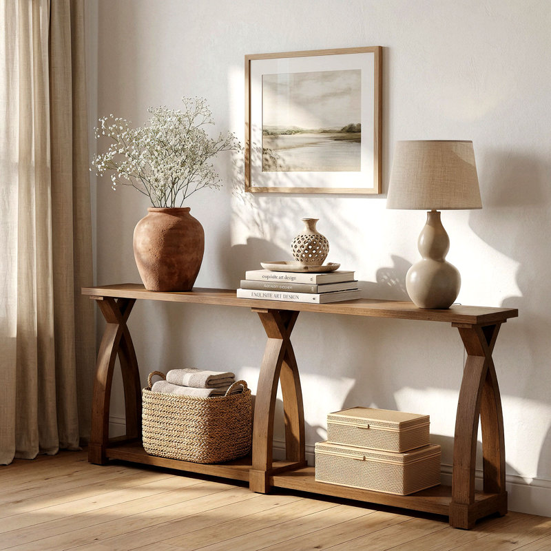 Console en bois massif de 63 po, Brun café, 63"