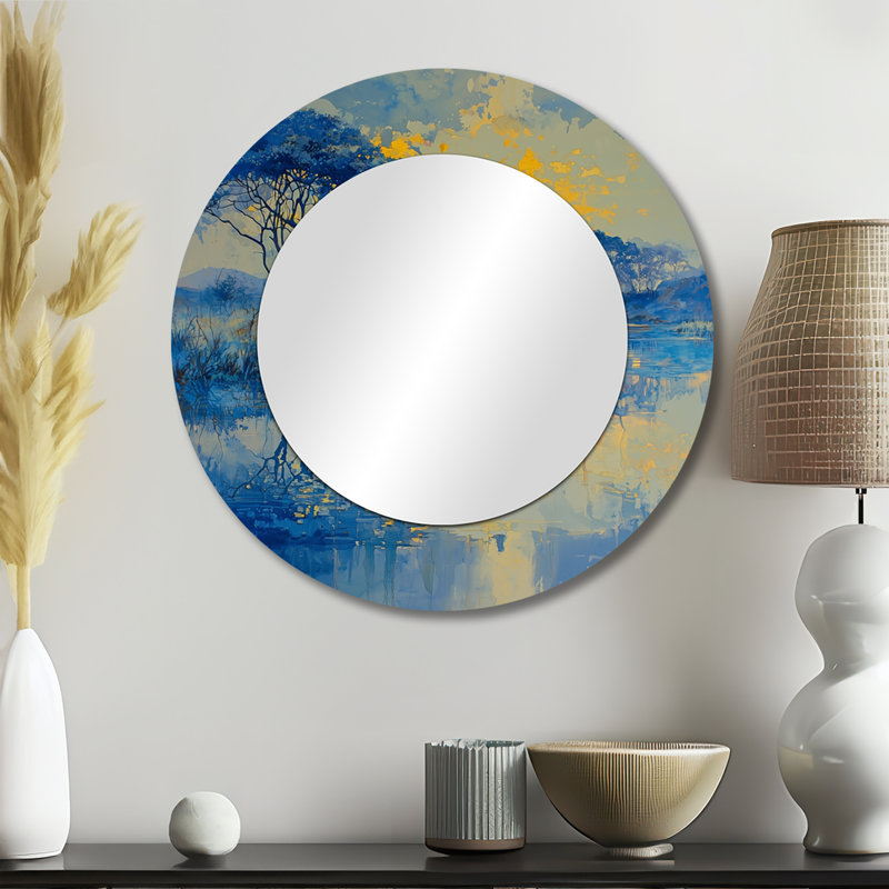 Éléphant au bord de l'eau - Art mural décoratif éléphant avec miroir - imprimé sur métal, 23 po x 23 po