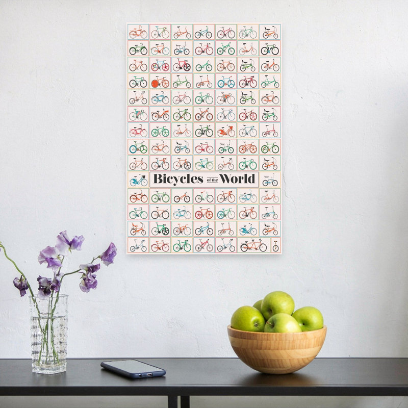 Bicyclettes du monde rétro, art mural rétro, 24" H x 16" W