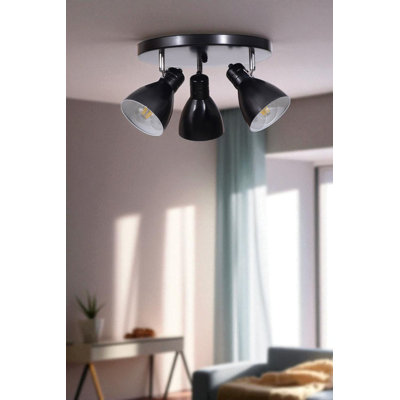 Lustre noir élégant, structure en métal, 11,0 x 5,9 pouces | Hauteur totale: 7,9 pouces | Plaque de base: 11,8 x 1,2 pouces | 3 x douilles E27 (40 W maximum, ampoule non incluse) | Éclairage élégant pour la décoration intérieure, indice de protection IP20
