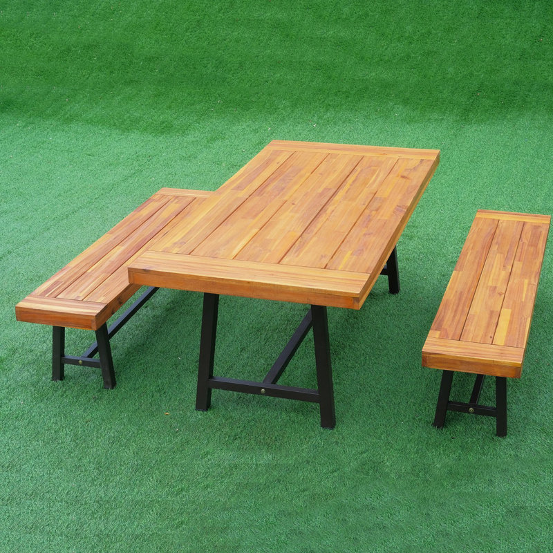 Micaden 6 - Person Acacia Patio Dining Set with Rectangular Table
