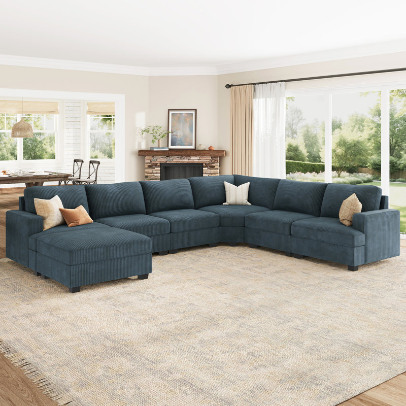 Canapé modulaire en velours côtelé Anureet Maureece, Velours côtelé bleu