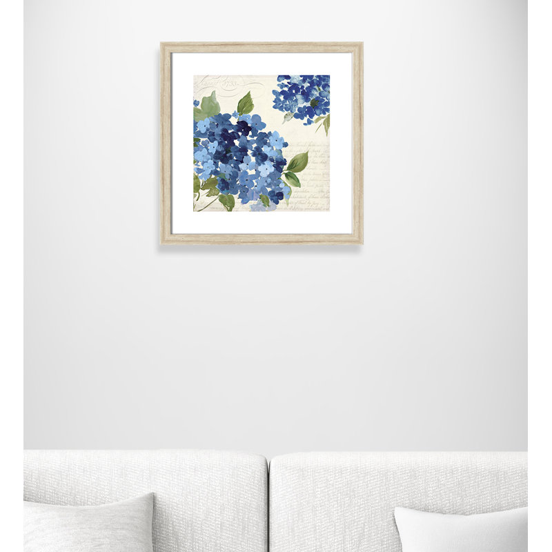 «Geatano Hampton Hydrangea I», reproduction de peinture à l'aquarelle encadrée, Cadre beige