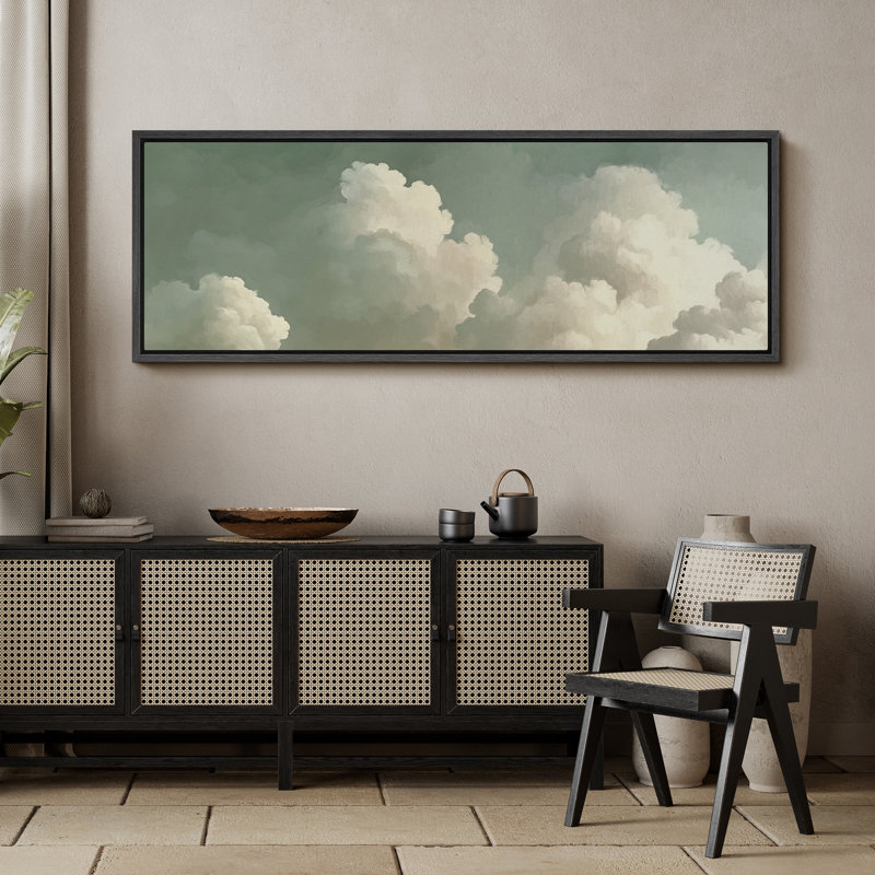 Relaxing Calm Green Clouds - Oversized Framed Wall Decorations Canvas Print, Black, 20" H x 60" W