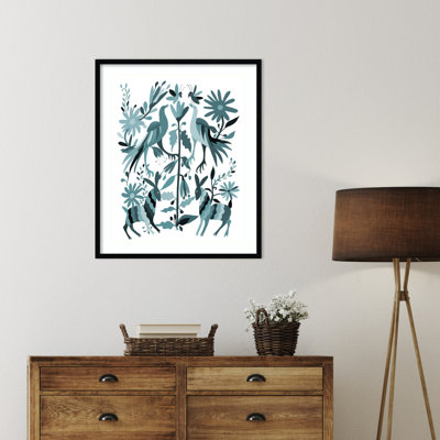 Otomi Blue by CATS AND DOTZ Wood Framed Wall Art Print