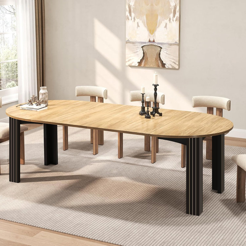 Table de salle à manger ronde en bois de 43 à 78 po avec rallonge à rallonge, table de cuisine extensible pour appartement, salon, table de salle à manger ovale extensible pour 4 à 8 personnes, noir noyer