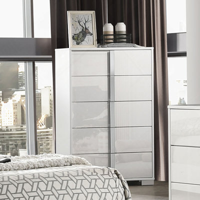 Mobilier de chambre à coucher de style contemporain avec finition UV et commode chromée 1pc