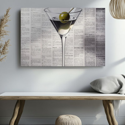 Canvas Wall Art Martini Glass Art Canvascocktail Elegance With Newspaper Background Ready To Hang Gallery Wrapped Home Decor Modern Design