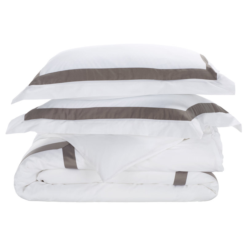 Bold Border Hotel Duvet Cover 3 Piece, Gray/White, Queen Duvet Cover + 2 Standard Pillow Shams