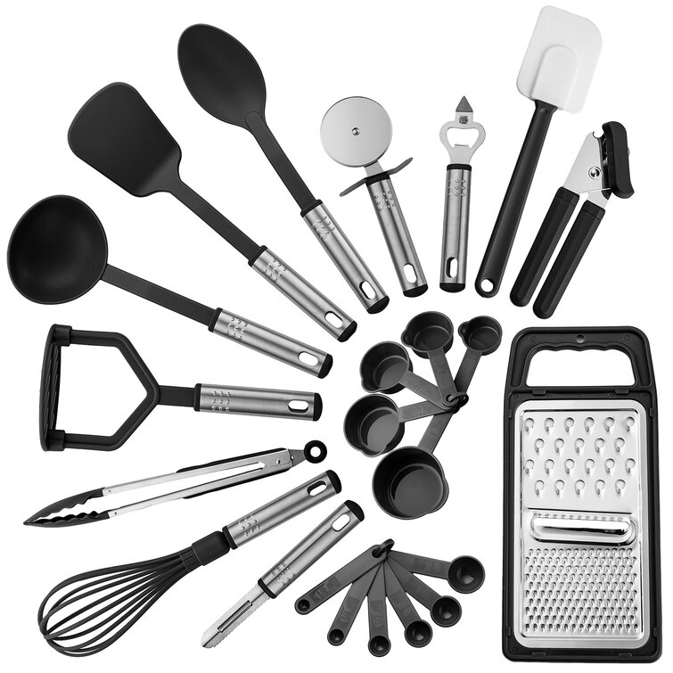 23 Pieces Kitchen Utensils Set Nylon and Stainless Steel Non-Stick Cooking Gadgets LuxDecorCollection Color: Gray