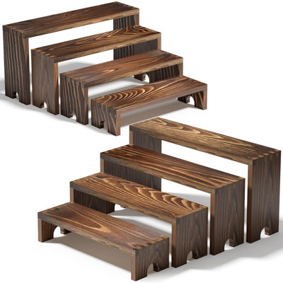 2Sets(8pcs) of Wooden Tiered Display Racks, Suitable for Vendor Events, Stackable Wooden Cupcake Stands, Rustic Wooden Dessert Table Display Set, Vendor Booth Display Supplies, Food Display Racks for Parties (Sizes: 12 Inches