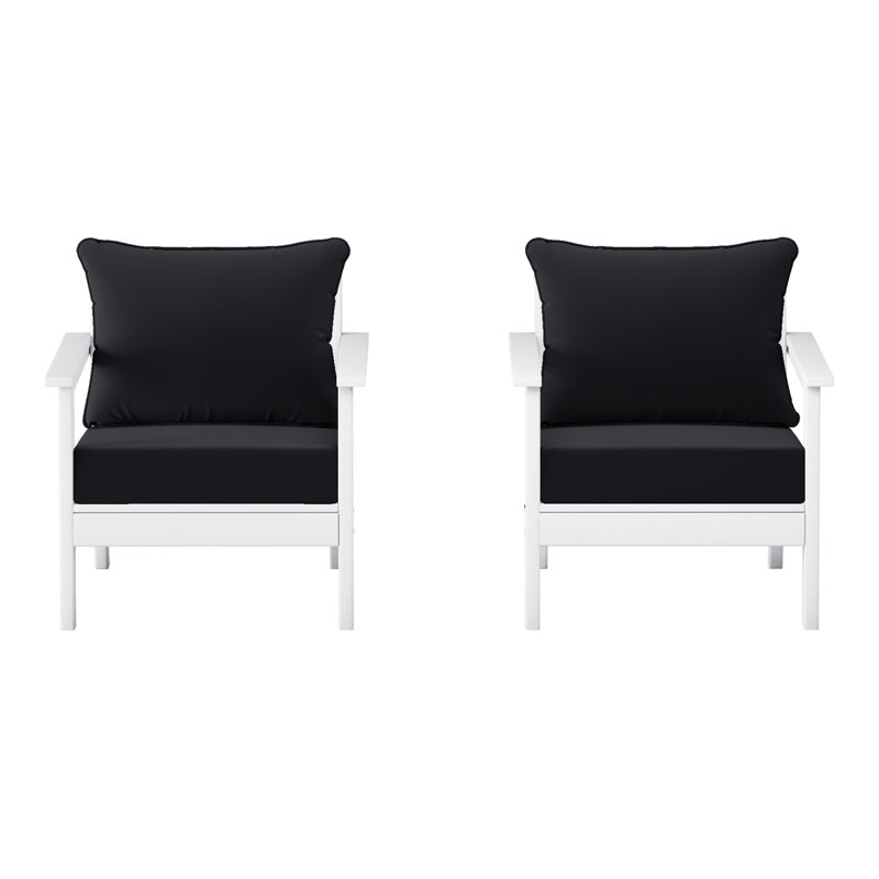 Chaise profonde avec coussins (ensemble de 2), Noir, noir, noir, noir, Blanc