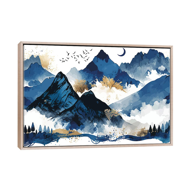 Blue Mountains, No Mat, 26" H x 40" W x 1.5" D, Natural Wood Floater Framed Canvas