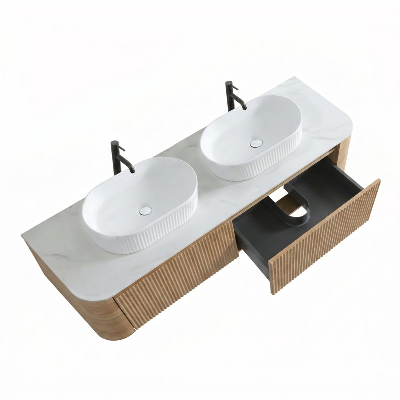 Ensemble de meuble-lavabo cannelé 24 po avec armoire de rangement et tiroirs Avalon, 60