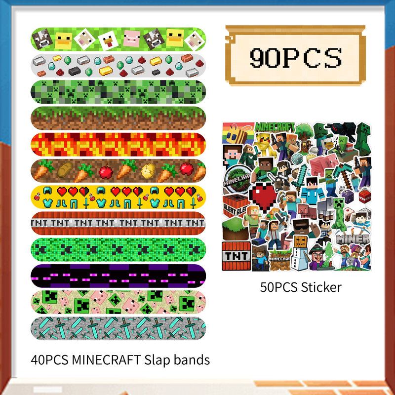 90 pièces pour jeux de société, 40 bracelets Minecraft et 50 autocollants Minecraft