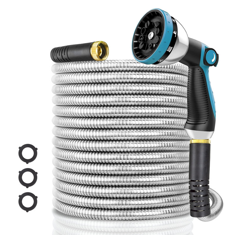 100 FT Steel Garden Hose with Nozzle