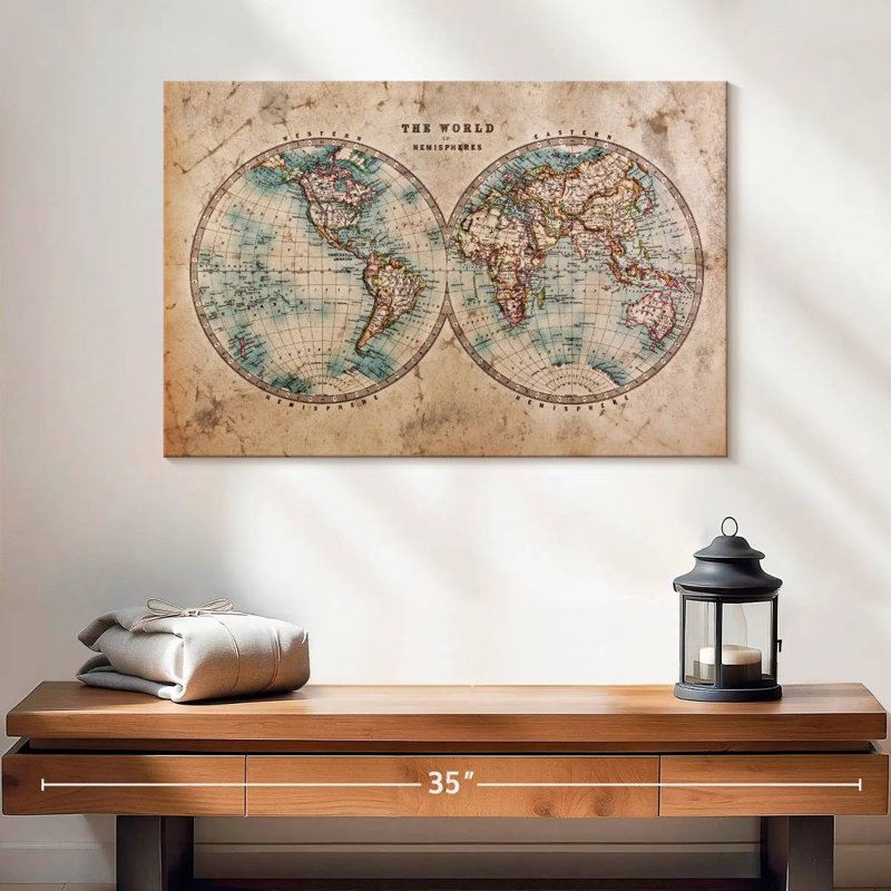 «Vintage Map Hemisphere Map», reproduction sur toile, H 16 po x l 24 po x P 1,25 po