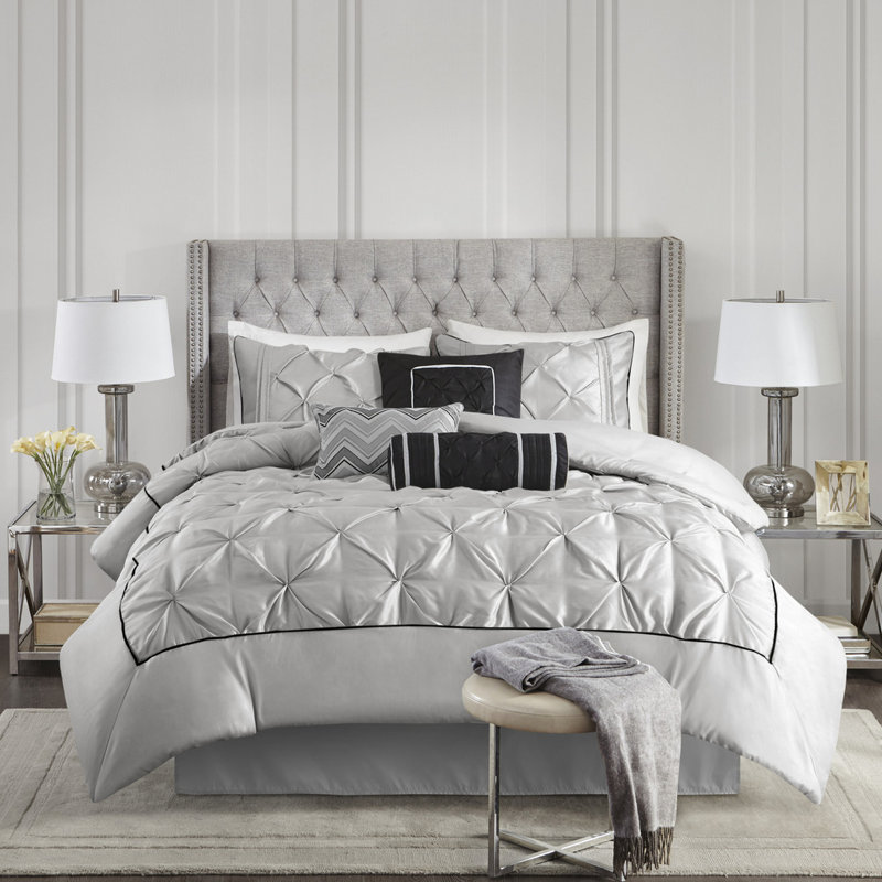 Édredon très grand 7 pièces, gris avec un style séduisant pour opulence de lit, Grey