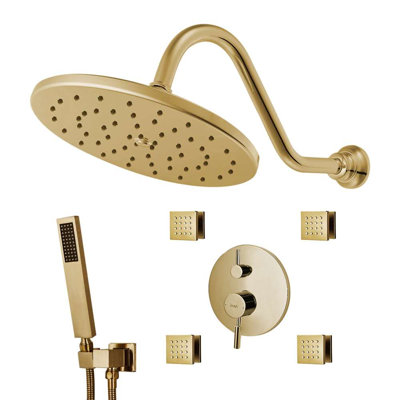 Ensemble de douche Bravat en or brossé avec robinet mélangeur à 3 voies encastré (FS1079)