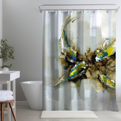 Blue Koi Fish – Abstract Aquatic – Polyester Shower Curtain, Dye Sublimation Print, 71" W × 74" L