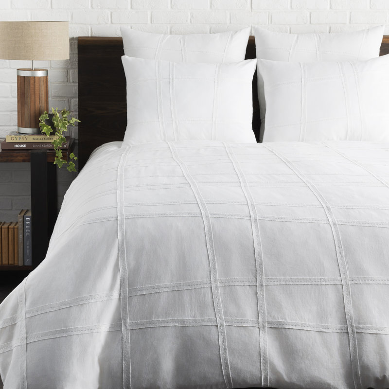 Saloni Cotton Geometric Shapes Duvet Cover, Twin, White